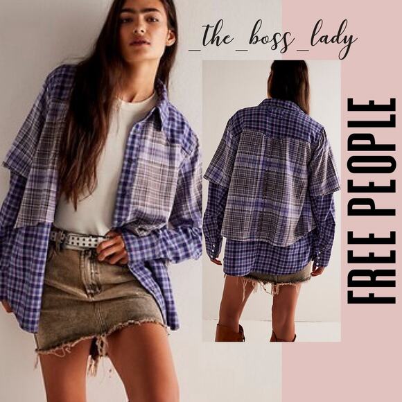 Free People Purple Plaid Button Down Shirt - Picture 1 of 8